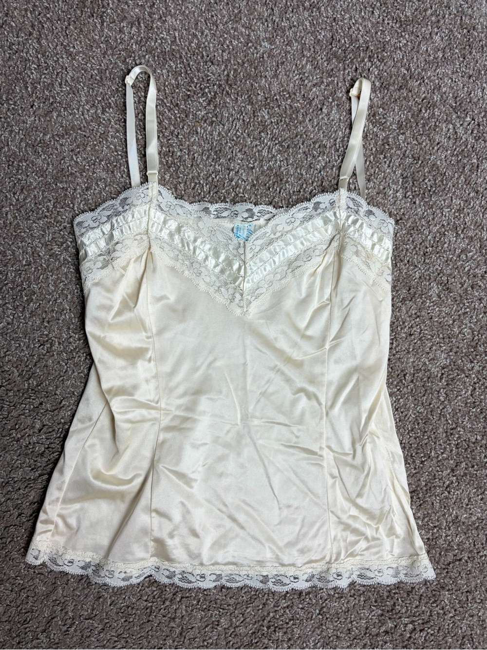 VINTAGE SILKY Nylon Camisole slip top CAMI by Mel Lin USA Ivory lace Small